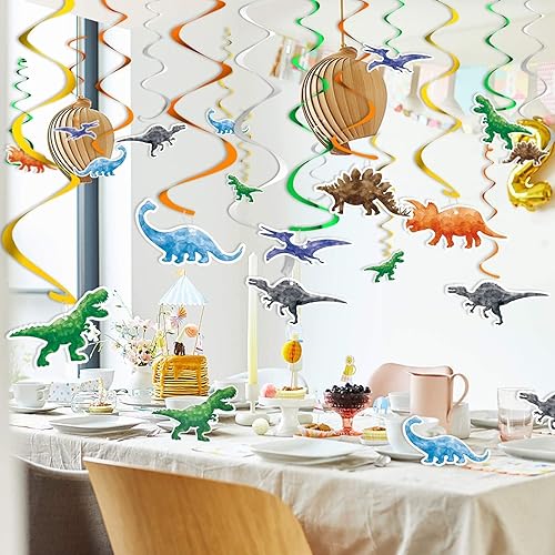 Miniatura 49 de Remolino colgante para fiesta de dinosaurios para niñas, 20 piezas, decoraciones de fiesta de cumpleaños de dinosaurios para niños, baby shower