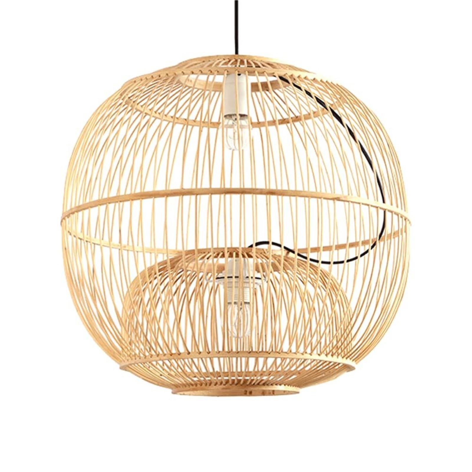 KBUUKYYXouy Round Cage Handwoven Wicker Birdcage Pendant Traditional Hollow Weaving Droplight Dome Chinese for Dining Living Room Bar Kitchen(15.7in*11.8in)