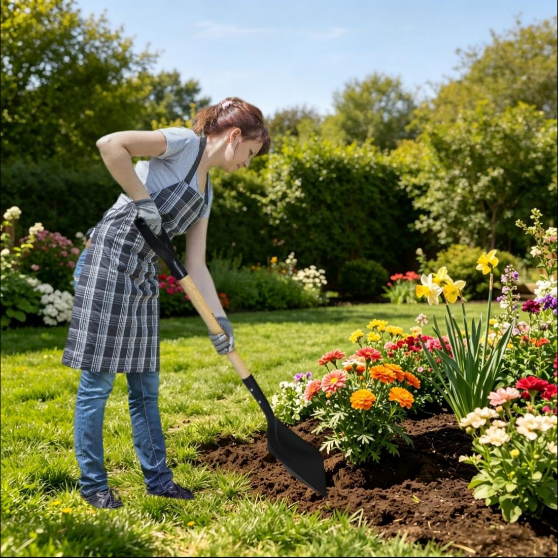 KOLEIYA Pala Cuadrada, 41 Pulgadas, Negro, Metal y Madera, Mango de Agarre en D, excavar, jardinería, eliminación de Nieve