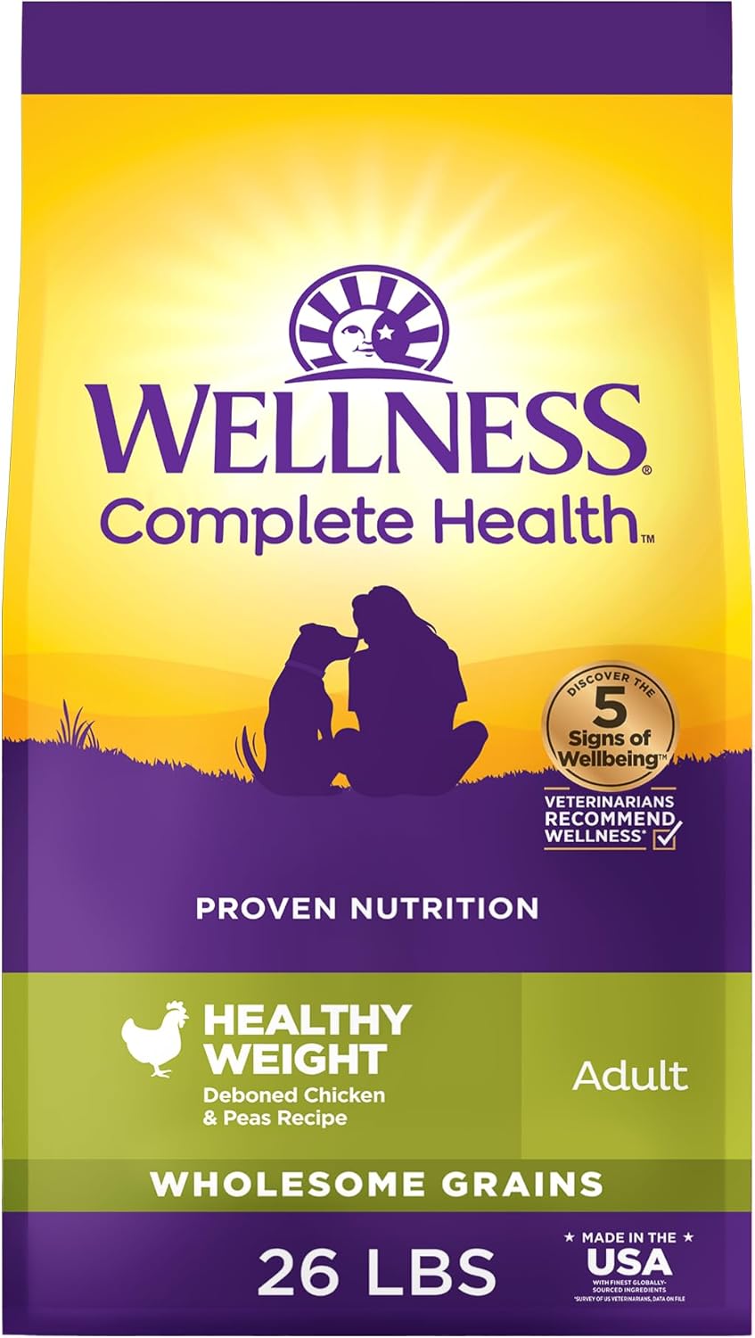 Wellness Complete Health Dry Dog Food, Wholesome Grains, Natural, Healthy Weight Chicken & Peas Recipe, (26-Pound Bag)