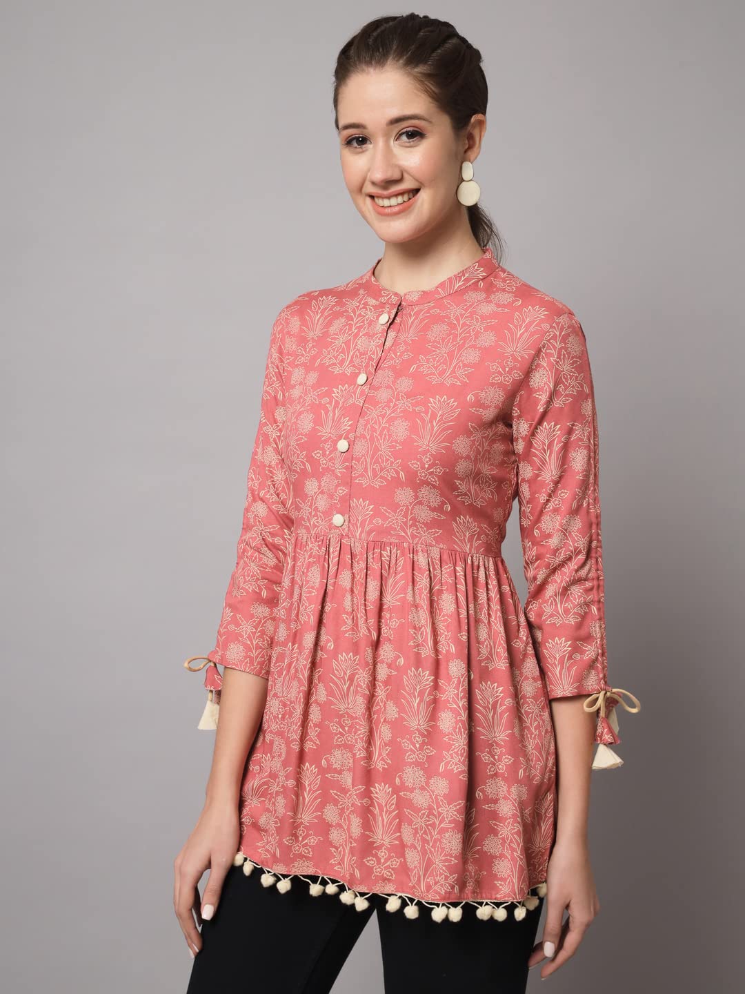 KBZ Womens Rayon Printed Regular Fit Flared Kurta (Peach_XXL) 2