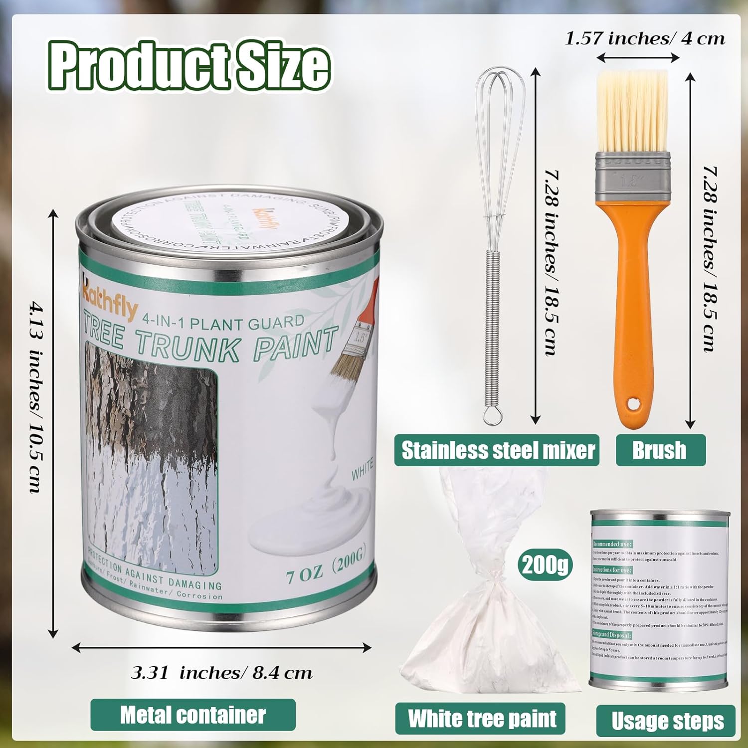 Kathfly Tree Paint Kit Tree Whitewash Trees Trunk Protection with Tinplate Containers, Whisk, Brush for Fruit Nut Ornamental Trees, Saplings, Garden, Yard, Orchard, Easy to Mix & Apply