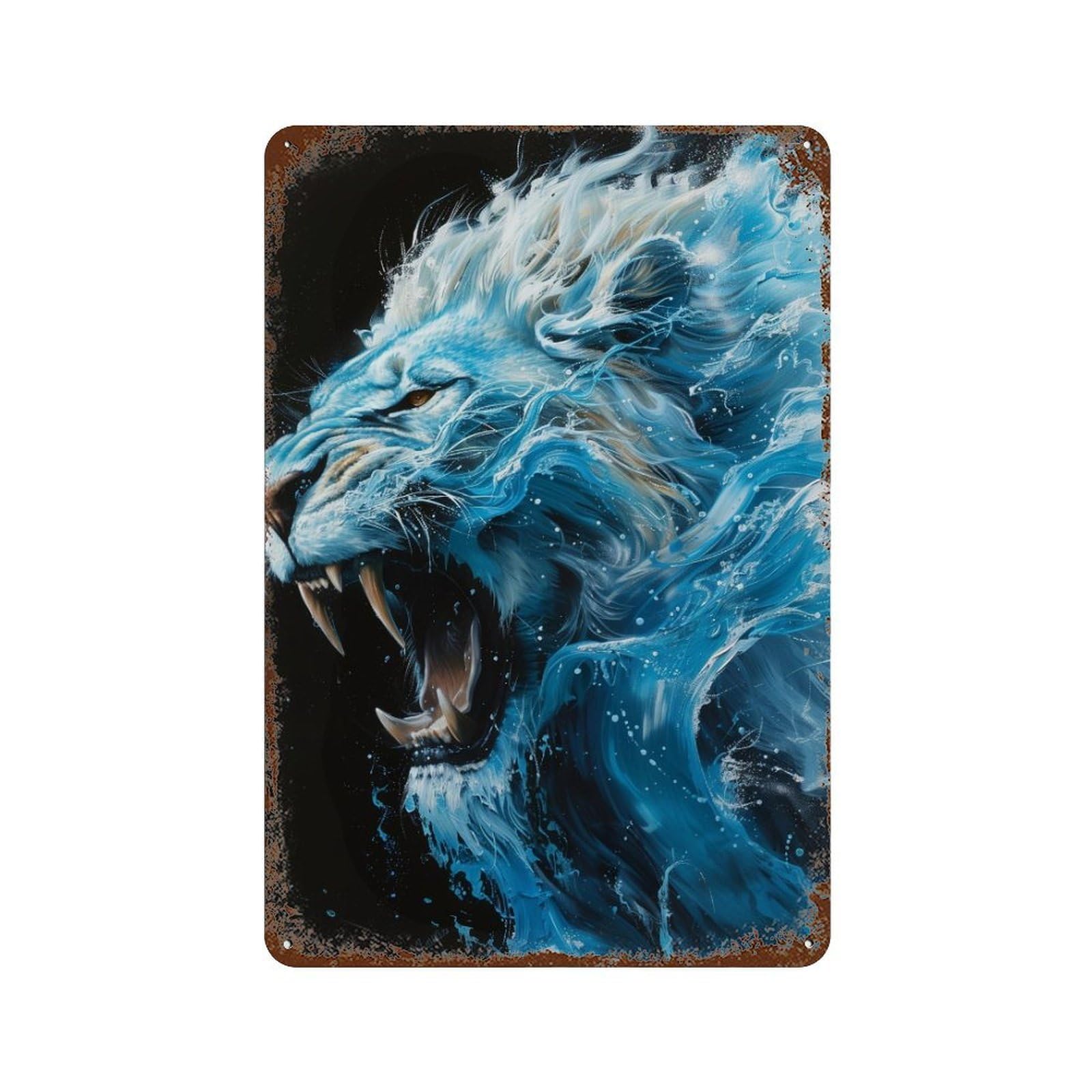 Blue Lion Roar Art Print 11.8"x7.9" Rust Effect Tin Sign, Vintage Wall Decor for Farmhouse, Kitchen And Entryway Decor