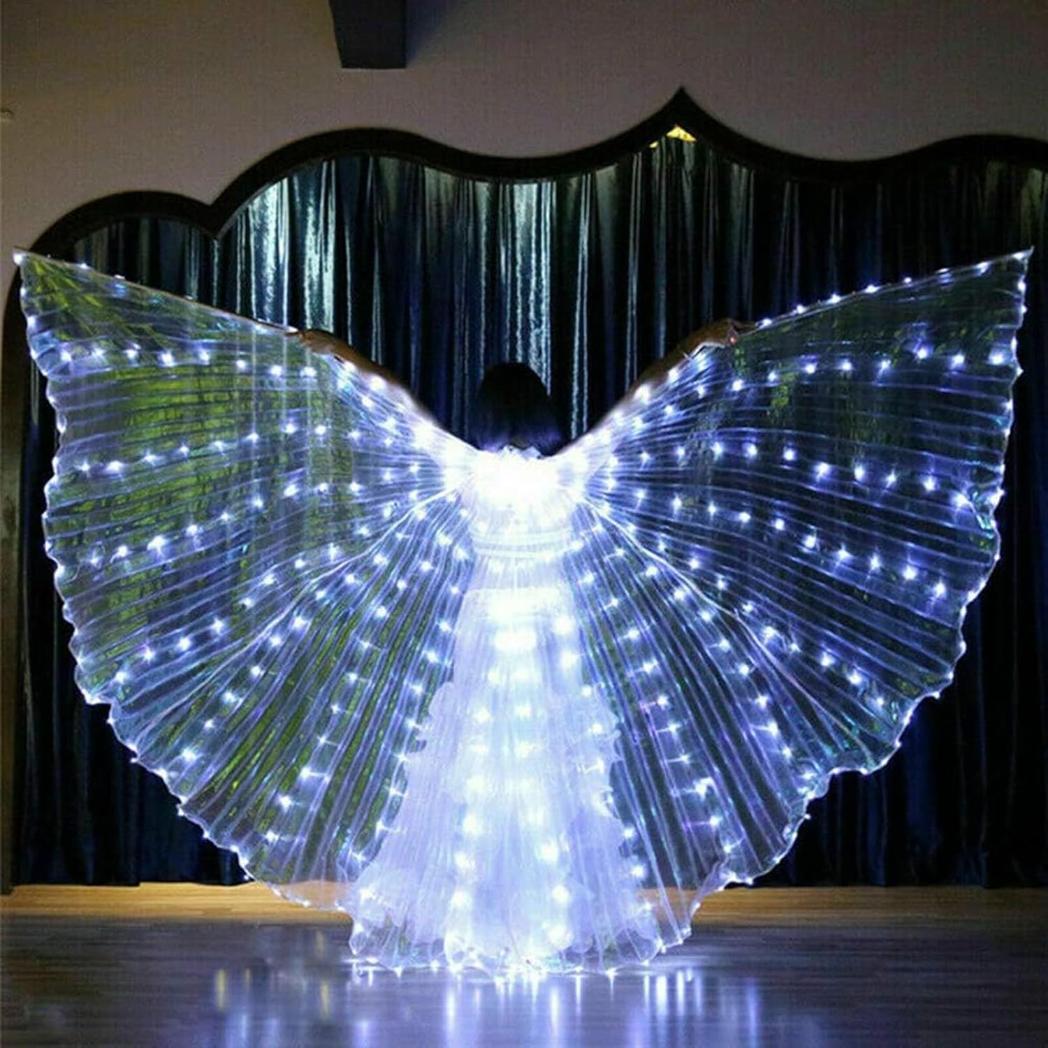 HAKUNA LED Belly Dance Wings With Stick,LED Lights Belly Dance Isis Wings Glowing Performance Clothing for Carnival,Stage,Halloween,Christmas