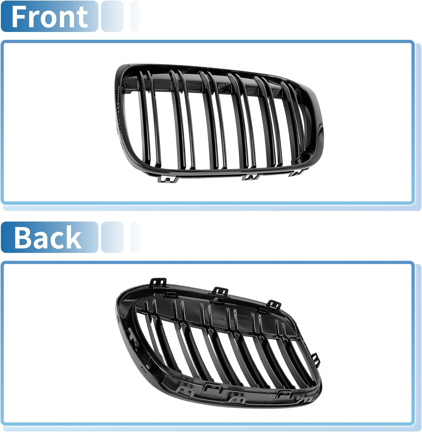 X AUTOHAUX Front Upper Hood Bumper Grille Grill for BMW X1 Series 2016-2017 4 Door Front Left Right Upper Bumper Kidney Grille Grill Double Slat Gloss Black Pair