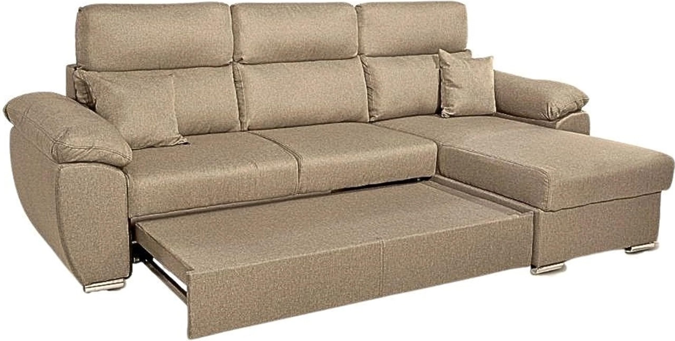 Divano Angolare 3 Posti Moderno con Chaise Longue Letto Estraibile in Tessuto Dimensioni 265x91-102x166 cm colore Cappuccino
