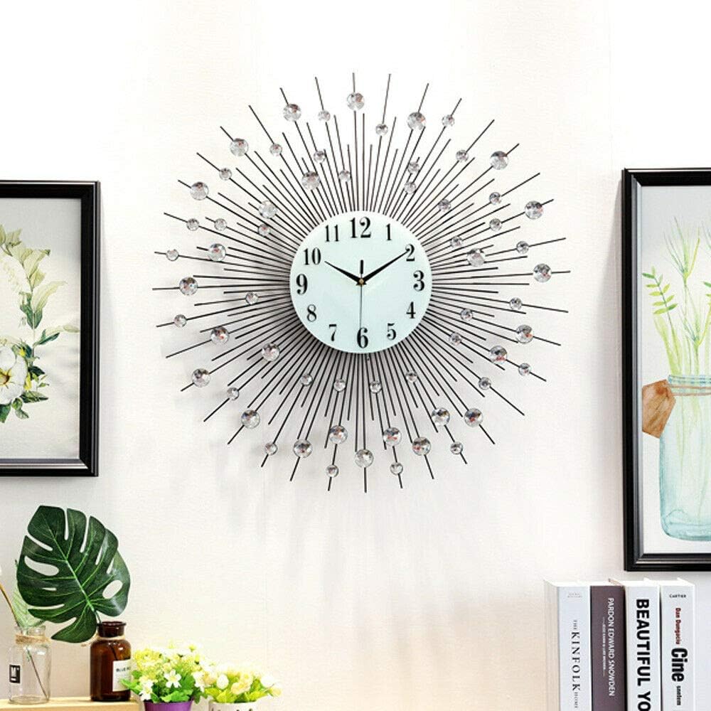 TBVECHI 24in Modern Crystal Wall Clock Diamond Clock Decorative Round Clock for Living Room, Bedroom, Silver