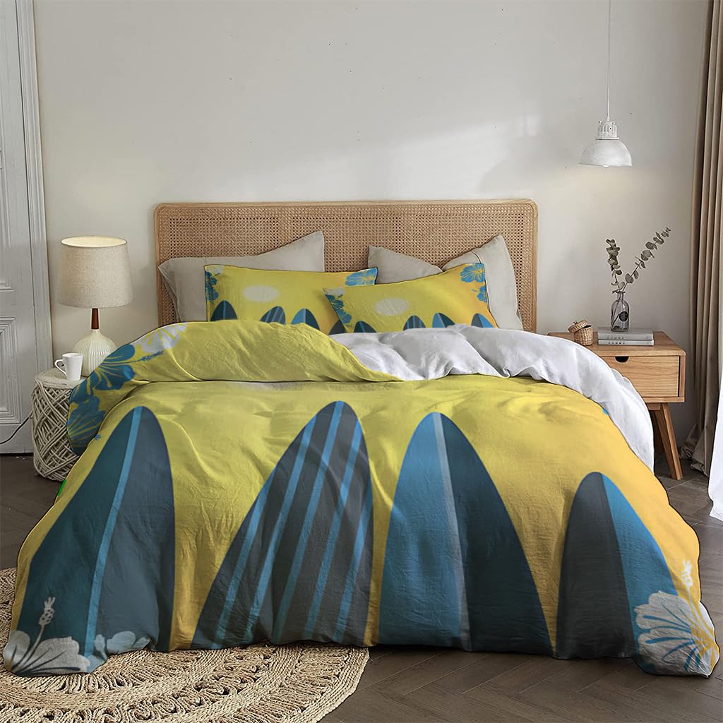 NIBAINLO 布団カバーハワイアン-サーフボード-ハイビスカス-花の背景 肌に優しい ピーチスキン加工 掛け布団カバー 和式 洋式 あったか 布団カバーセット リバーシブル ホームステイ ホテル 家庭兼用