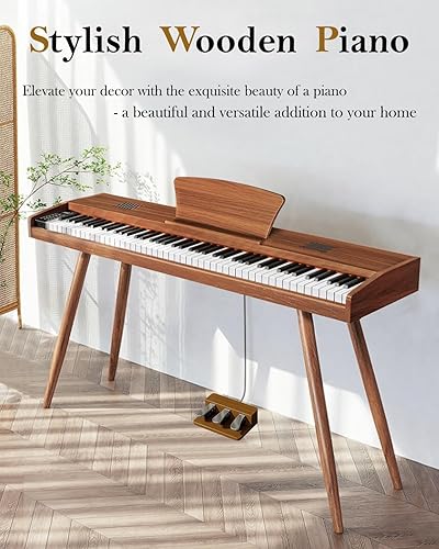 Miniatura 2 de Longeye Piano digital de 88 teclas, teclado de piano de madera, piano eléctrico semipesado para principiantes y profesionales con pedal triple,