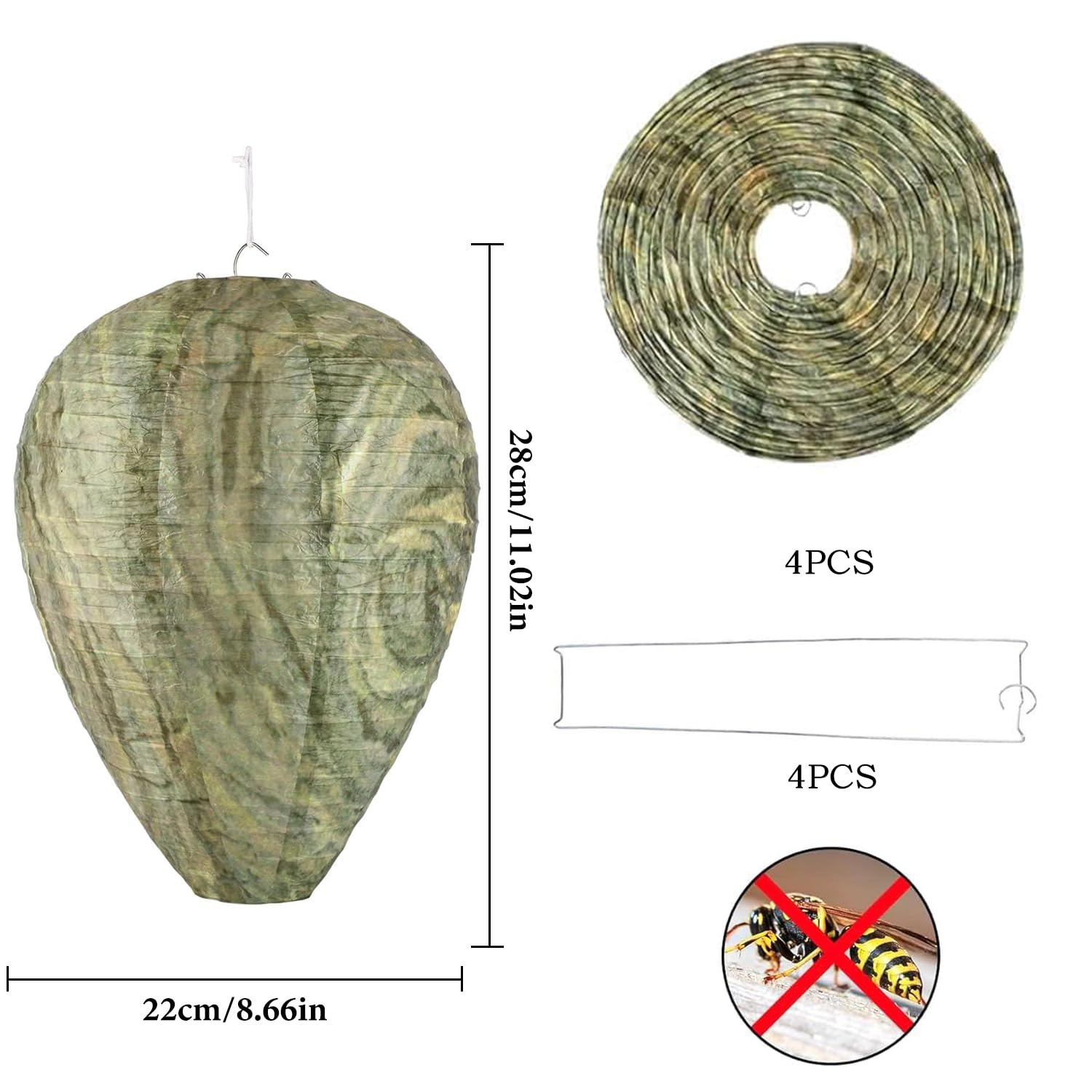 4pcs Nido de Avispas Señuelo, Colgar Nido de Avispas Falsas, Repelente de Avispas, Disuasor Avispas, Linterna de Avispa, Se Utiliza en Hogares y Jardines al Aire Libre para Repeler Avispas (Verde)