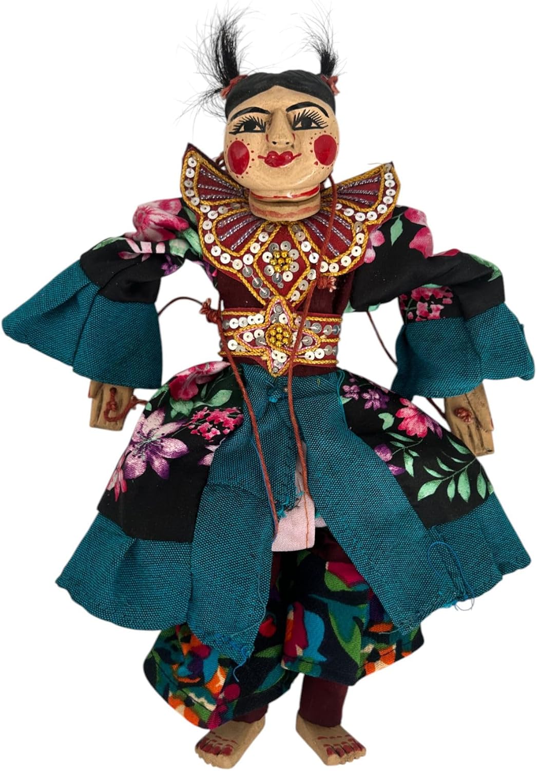 Traditional Thai String Puppet - Hun Krabok - Handcrafted Folk Art Marionette Decorative Collectible Display Doll