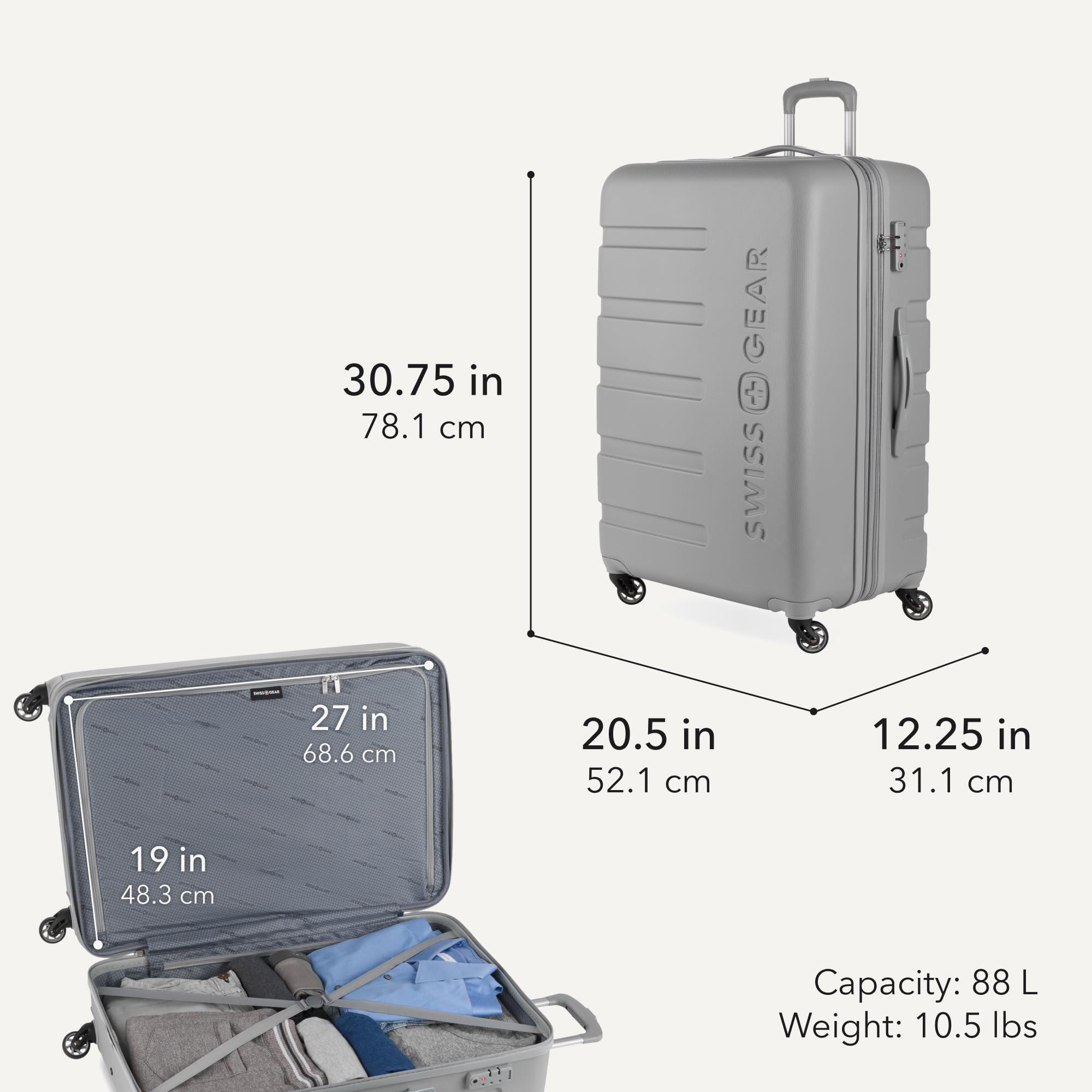 SwissGear 7366 - Trolley rigido espandibile, Grigio, Checked-Large 27-Inch