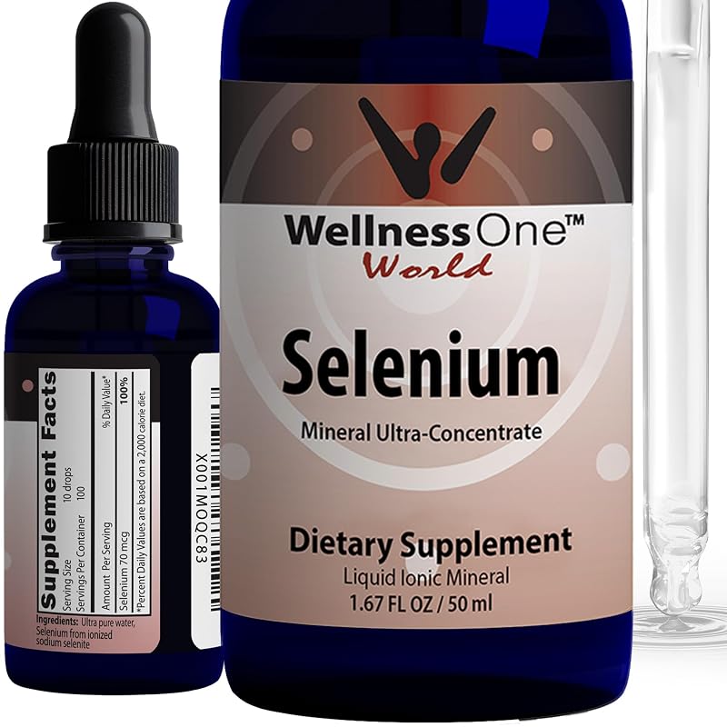 WellnessOne Suplemento líquido de selênio ionizado 70 mcg, 49,4 mL