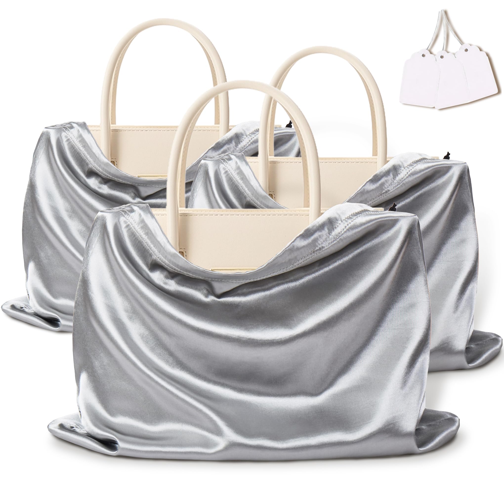 Vonty 3 Pack Silky Dust Bags for Shoes and Purses, Satin Drawstring Bag for HandBags Boots - Grey Shoe Bag Silk Dust Cover Bag Protector Travel