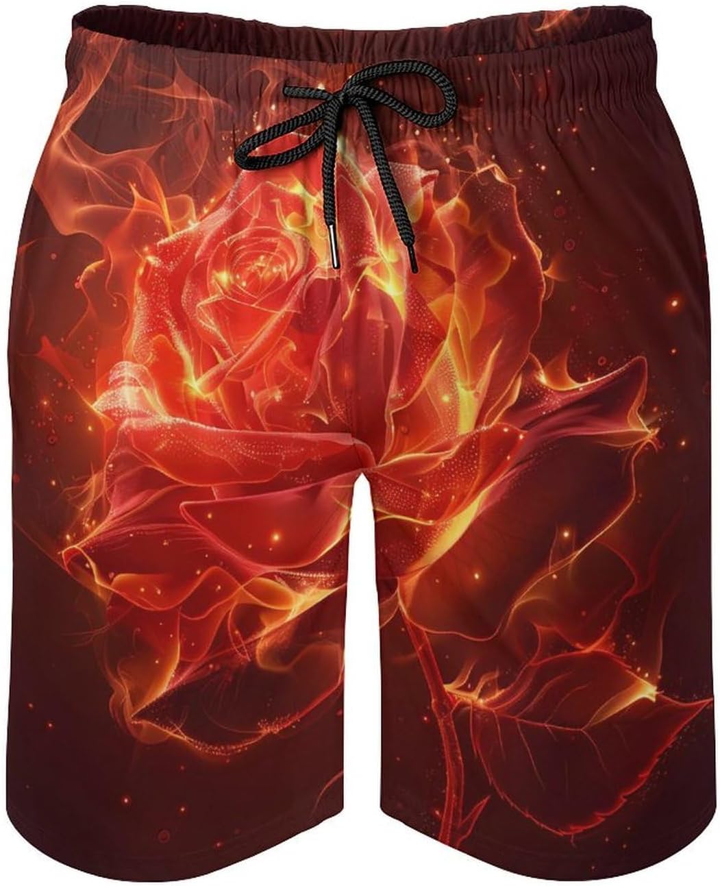 Burning Red Rose Casual Men's Swim Trunks Novelty Summer Beach Shorts Swimwear with Pocket
