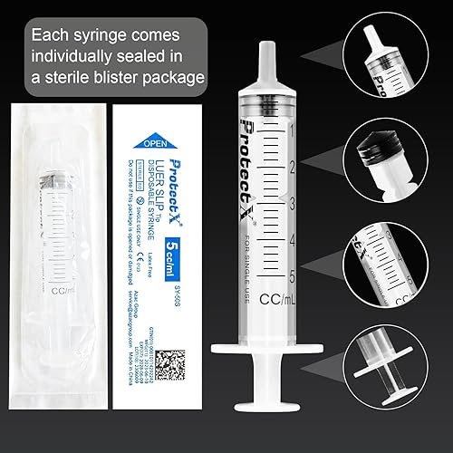 Miniatura 2 de ProtectX Jeringa estéril desechable Luer Slip de 0.2 fl oz, sellada individualmente, dispensación suave y precisa para laboratorios científicos,