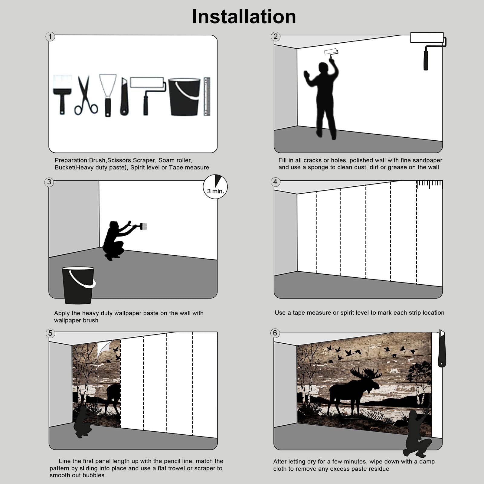 Carta Da Parati Effetto 3D country retrò 400x280cm Fotomurali seta, Silhouette della foresta alci Decorazione Poster Arte Murale Moderna per Casa Ufficio