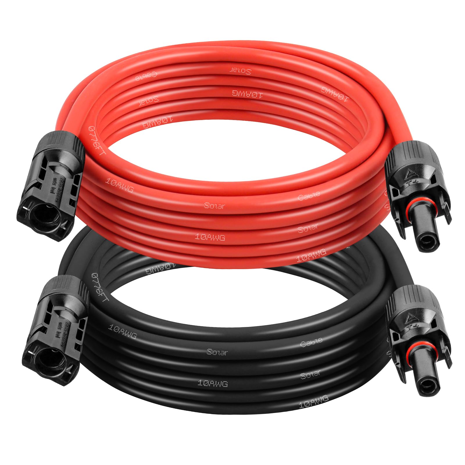 10AWG Solar Extension Cable 10FT – 2 Pack Red &amp; Black PV Wire with Solar Connectors, 84-Strand Tinned Copper, Dual XLPE Insulated, Outdoor UV-Resistant Cable for RV, Inverter, Battery
