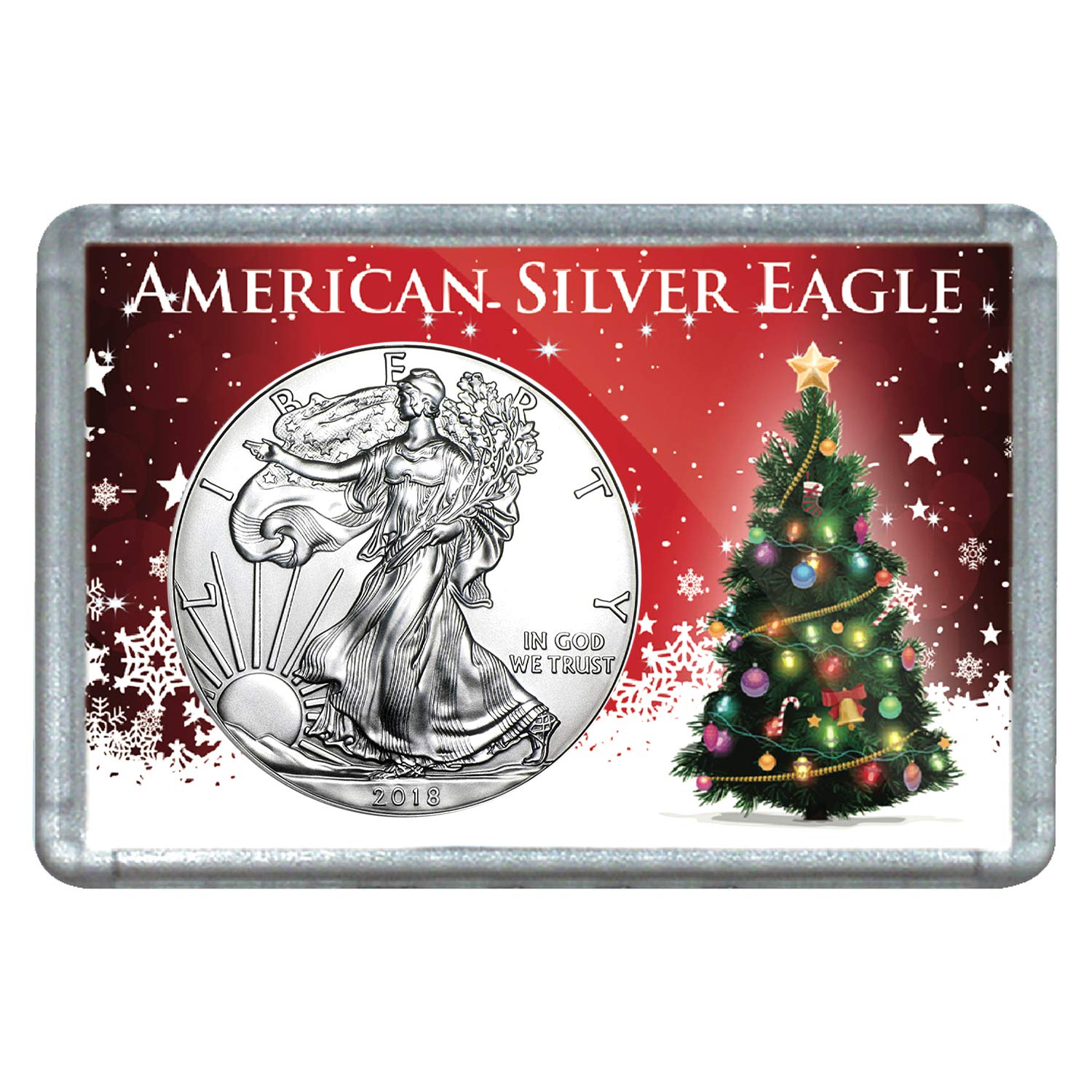 USA 2018 $1 American Silver Eagle Coin with Christmas Tree Design Holiday Holder