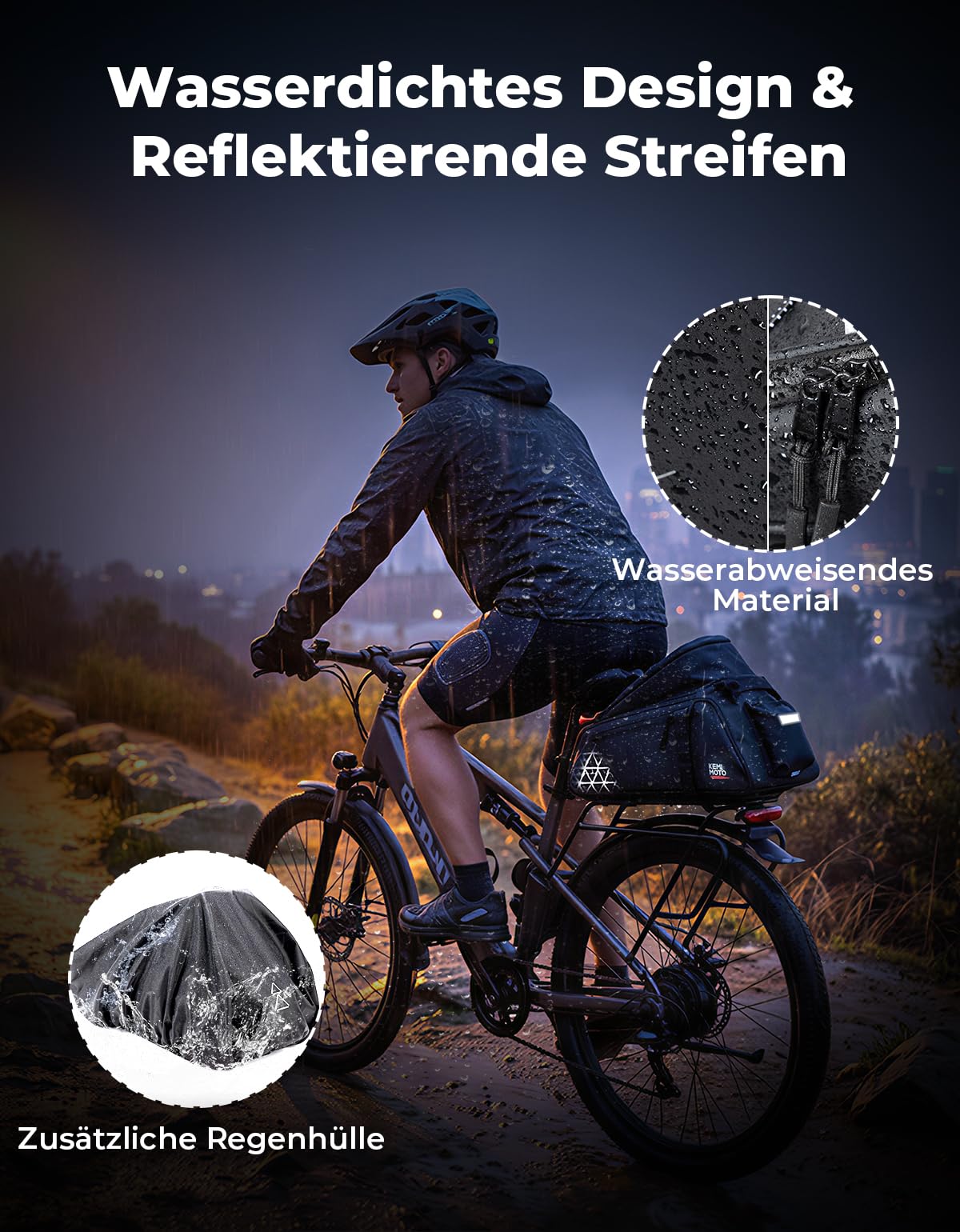 KEMIMOTO 2 IN 1 Gepäckträgertasche, 15L & Wasserabweisende Fahrradtaschen für Gepäckträger, Mehrere Fächer, mit Tragegriff und Schultergurt, Fahrrad Taschen hinten