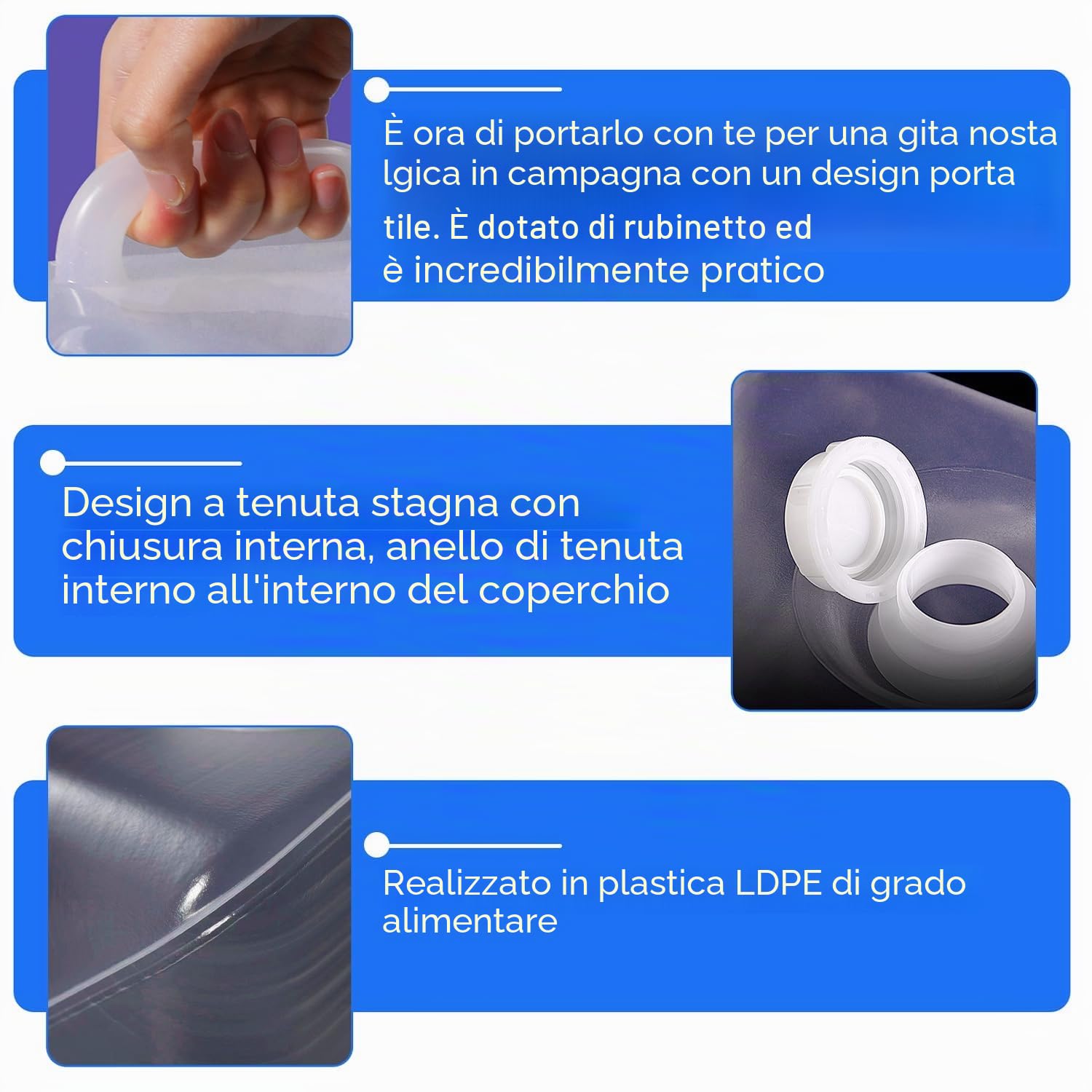 GOMETY Tanica per acqua da 15 l con rubinetto, pieghevole con rubinetto e maniglia per il trasporto, a prova di perdite, pieghevole con rubinetto, tanica per acqua da campeggio, escursionismo