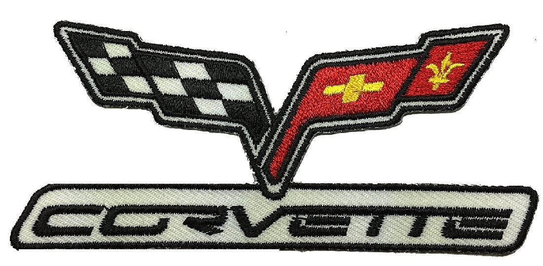 Corvete Racing Flags Sports Cars Embroidered Iron on Sew on 4 inch Patch