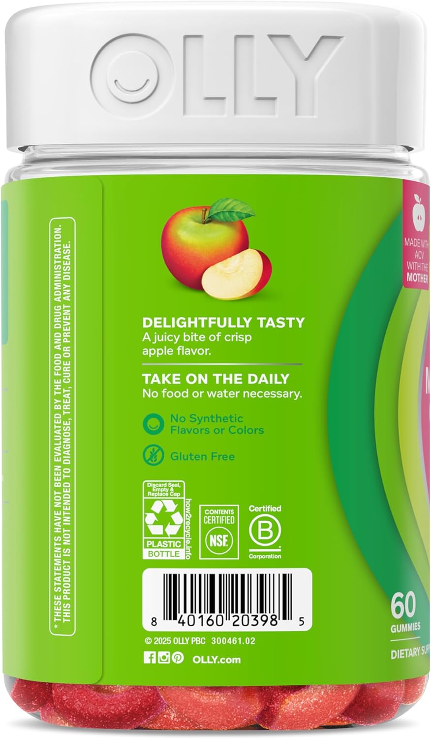 OLLY Metabolism Gummy Rings, Metabolism and Cellular Energy Chewable Supplement,* Apple Cider Vinegar, Vitamin B12, Chromium Picolinate, Apple Flavored, 60 Day Supply - 60 Count - Image 9