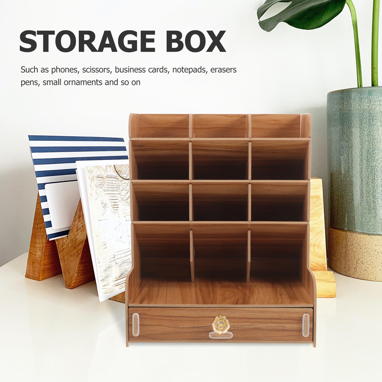 Portalápices de Madera Compacto y Sólido Diseño Simple y Limpio para Escritorio, Organizador de Bolígrafos Práctico Adecuado para Oficina y Mesa