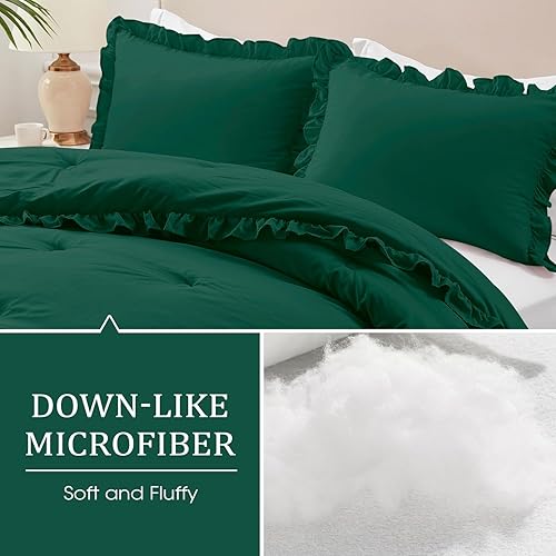 Miniatura 4 de HARBOREST Juego de edredón tamaño individual, color verde bosque, edredón con volantes para cama de tamaño individual, juego de edredón ligero para