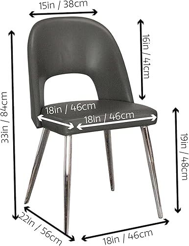 Miniatura 3 de Sunset Trading Mia - Silla de comedor de piel sintética  Patas cónicas plateadas de cromo pulido  Asiento acolchado gris carbón con respaldo abierto