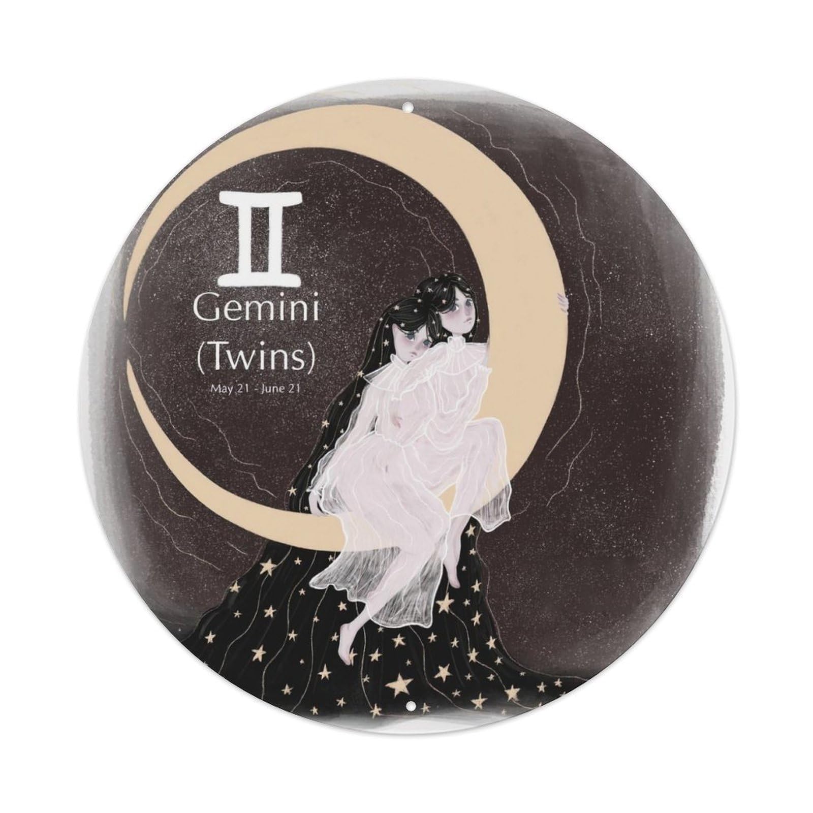 Twelve Constellations Poster Gemini Vintage Metal Tin Sign Plaque Wall Decor for Cafe, Club, Garden Round Metal Poster 8x8Inch