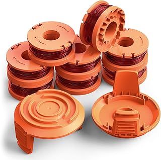 YAPEEN-Trimmer Spool Line for Worx，Weed Wacker Spool Replacement Parts WA0010 WG180 WG163 WG175 Electric Trimmer/Edger Weed Eater 10-Pack [8 Replacement Line Spool, 2 Trimmer Cap]