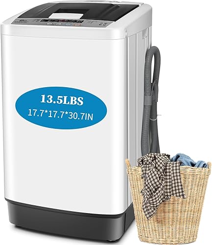 Nictemaw Portable Washing Machine 13.5Lbs, 1.8Cu.ft Compact Laundry Washer With 10 Programs 8 Water Leves LED Display & Drain Pump for Apartment