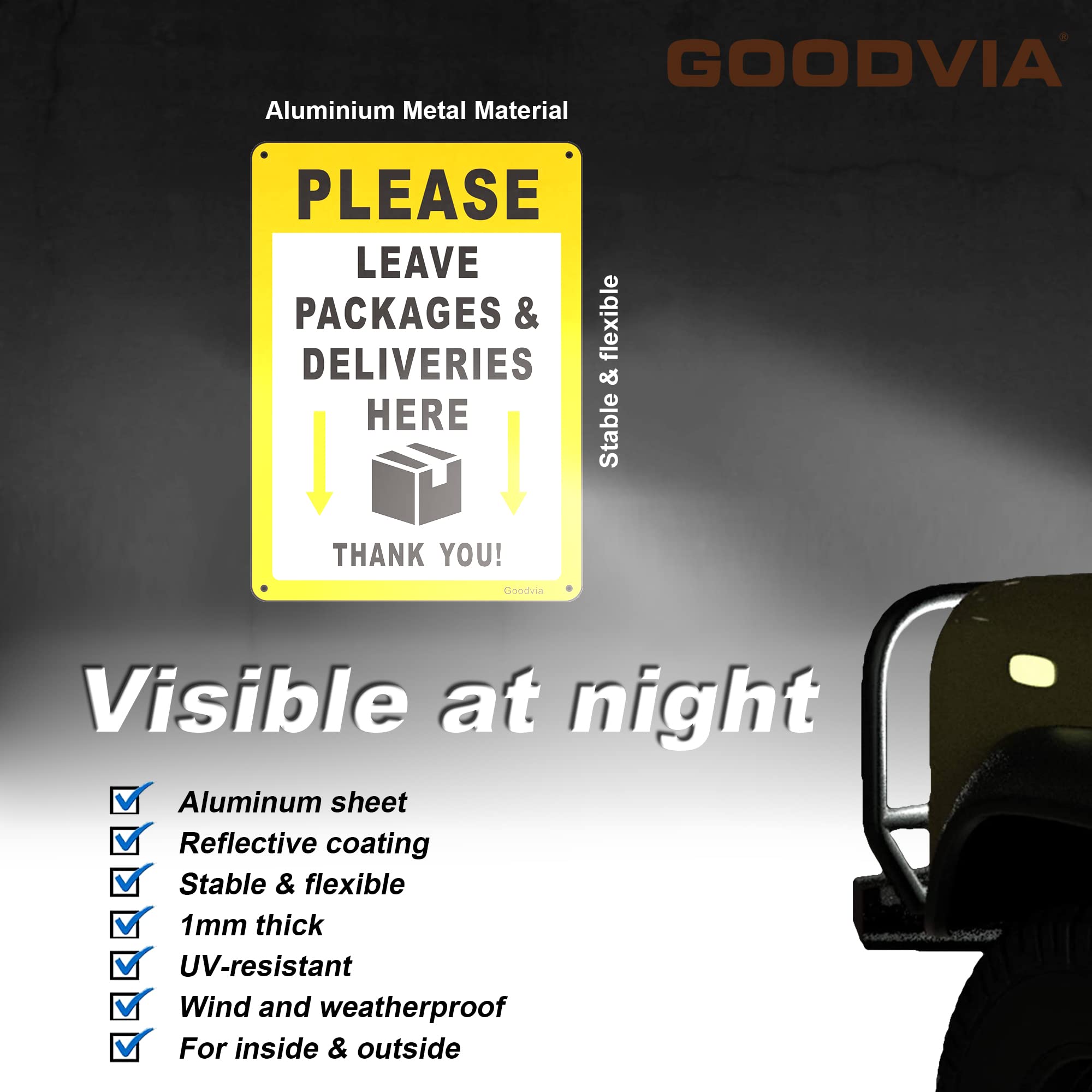 Goodvia Please Leave Parcels and Packages Here Sign with Arrow Alu with Pre-drilled Holes - Image 3