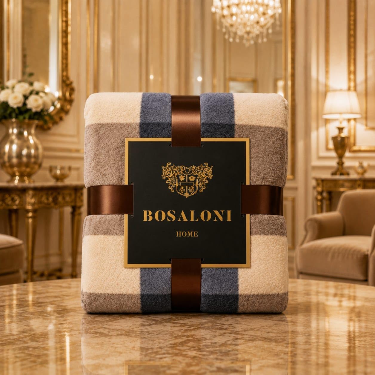 Plaid Matrimoniale 200x230 cm BOSALONI HOME – Coperta King Size XXL per Letto e Divano, Morbida e Corposa, Copriletto Decorativo Elegante, Collezione Elegance (Country Chic)