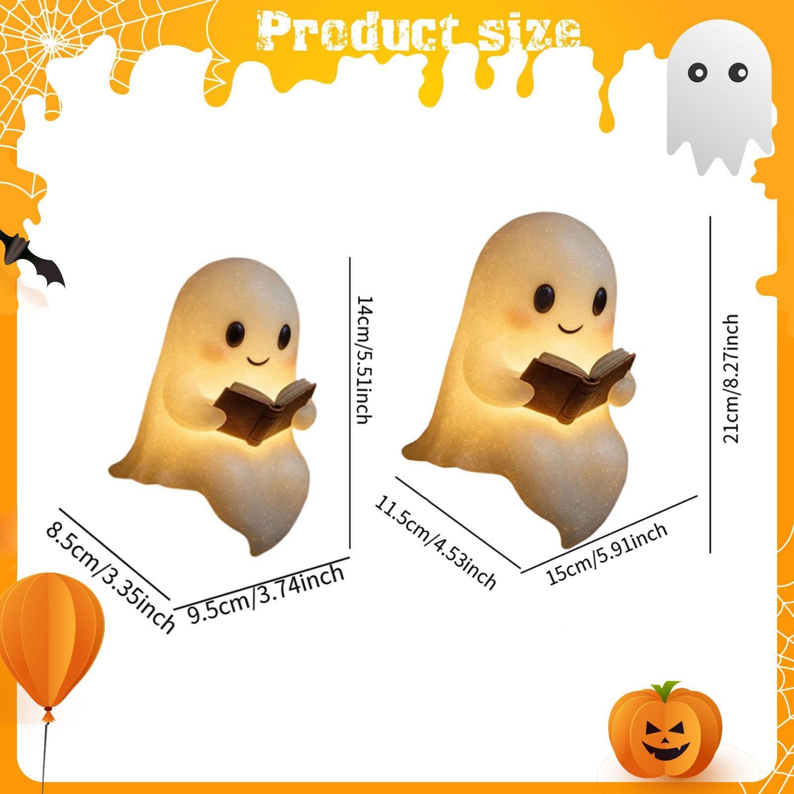 2Pcs Geister Leselampe, LED Geister Nachtlicht für Schlafzimmer Bücherregal | 3D Harz Geistfigur | Niedliche Geister-Leselampe | Ghost Reading Book Lamp für Leser & Buchliebhaber | Halloween Deko