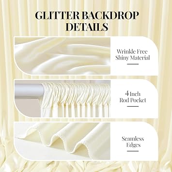 10x10 ft Champagne Glitter Backdrop Curtain for Parties, Wrinkle Free Satin Photo Backdrop Drapes 2 Panels 5x10FT Shimmer Back Drop Cloth for Wedding Birthday Stage Photography Background Decor