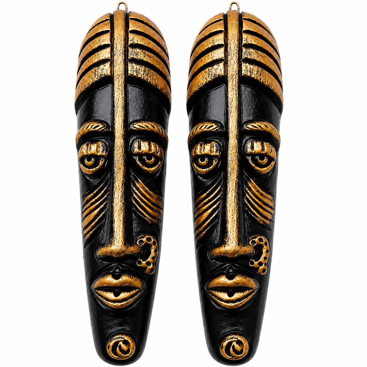 MAHAJANAPADAS Terracotta Wall Mask Set of 2 – Handmade Clay Wall Hanging | Unique Terracotta Home Decor | Ethnic Tribal Face Art for Living Room Bedroom | Indian Folk Craft Wall Decor (Royal Gold)-image-5
