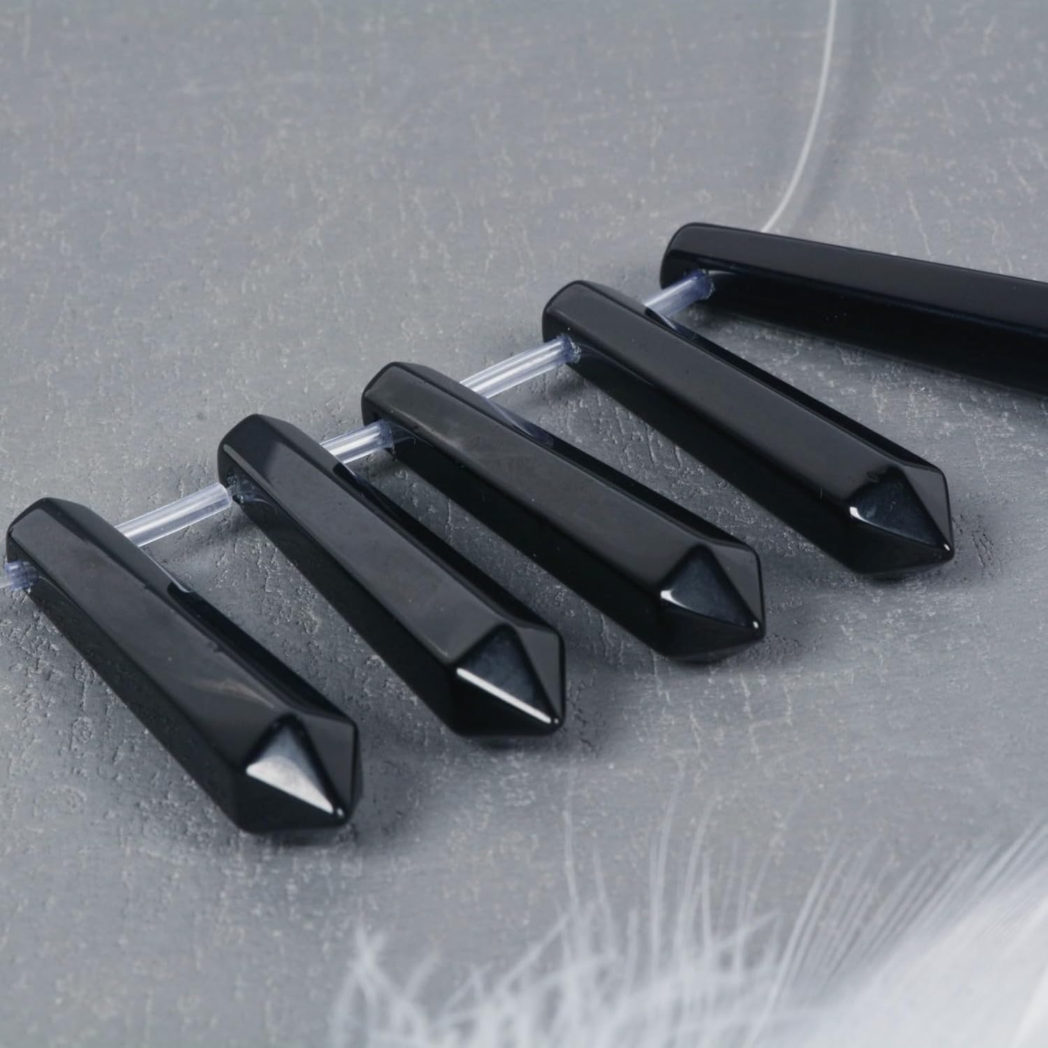 50mm Natural Black Obsidian Hexagonal Wand Jewelry Making Crystal Pointed Chakra Reiki Healing Beads 2mm Hole Drilled(Pack of 5) - Image 3