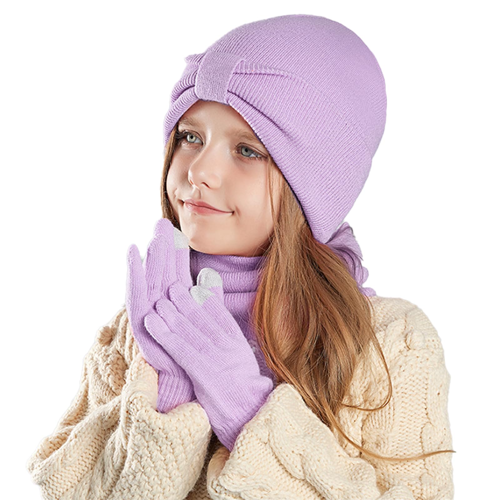 Conjunto de Gorro Bufanda y Guantes 3 en 1 para Niños Invierno 3PCs Púrpura
