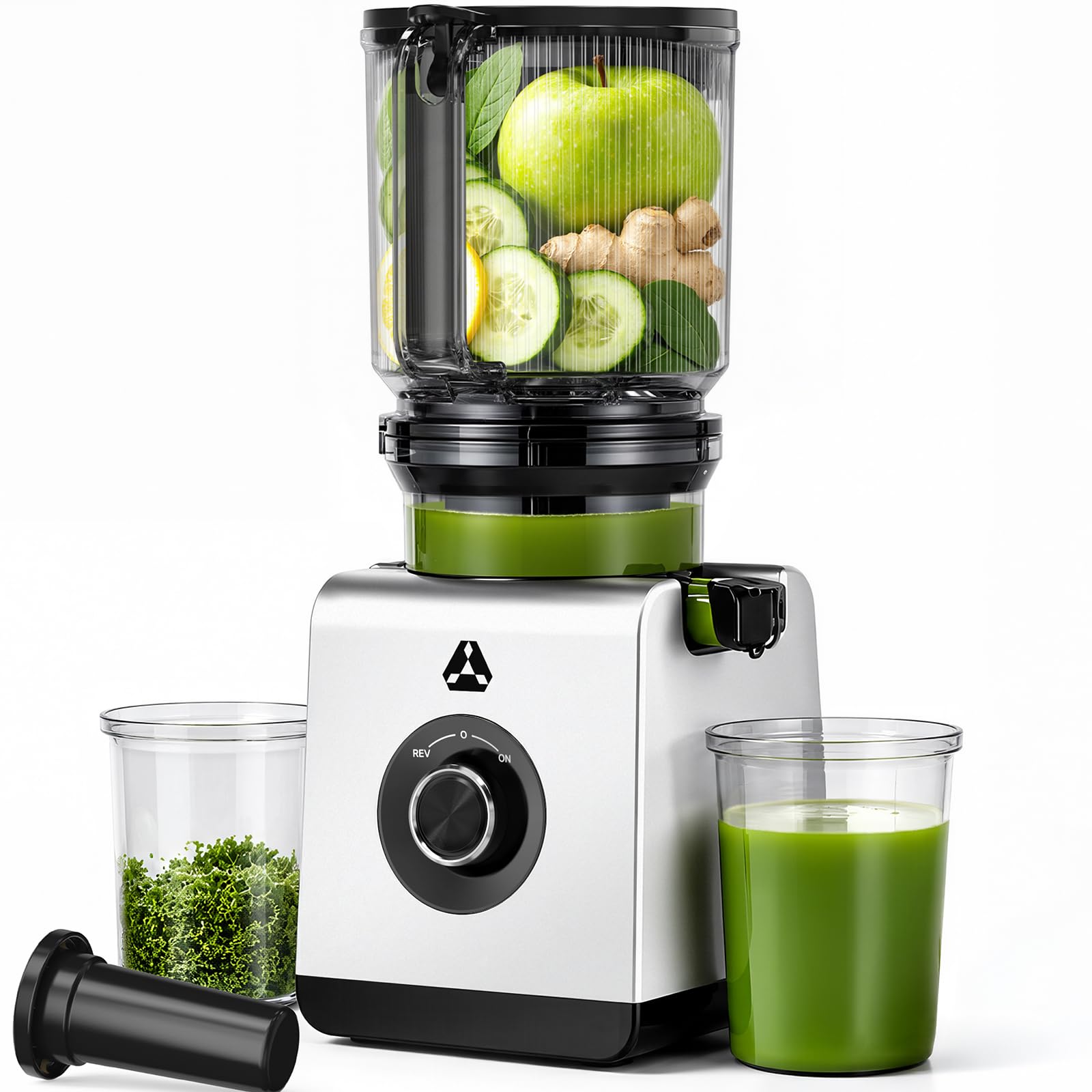 AAOBOSI Extractor de Zumos Prensado en Frío, Slow Juicer con Boca XL 165 mm | para Frutas y Verduras Enteras, Capacidad de 2,5L, 2 Filtros (Zumo, Sorbete y Leche Vegetal), Fácil de Limpiar, Silencioso