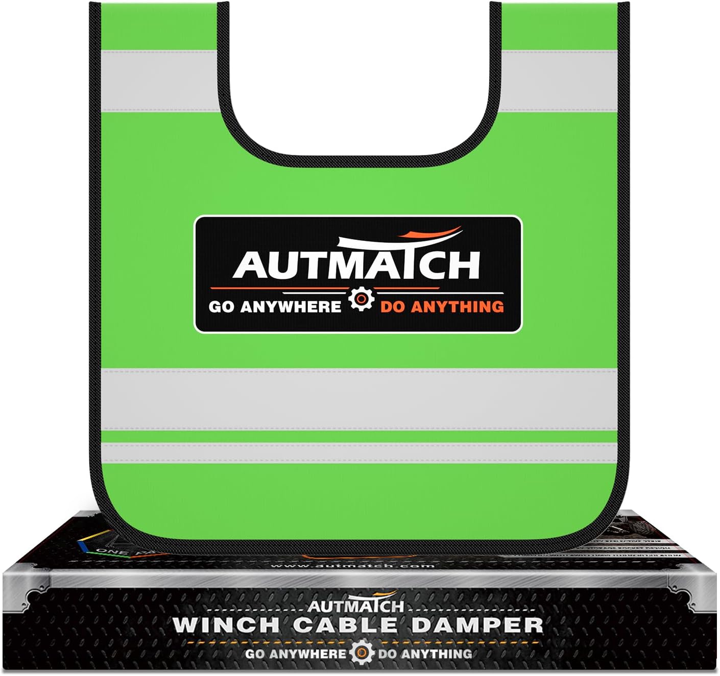 AUTMATCH Winch Cable Damper - Winch Damper for Safety Offroad Rope Recovery and Greenucing Cable Recoil, Winch Strap Dampener with Reflective Strips and Storage Pocket, Green