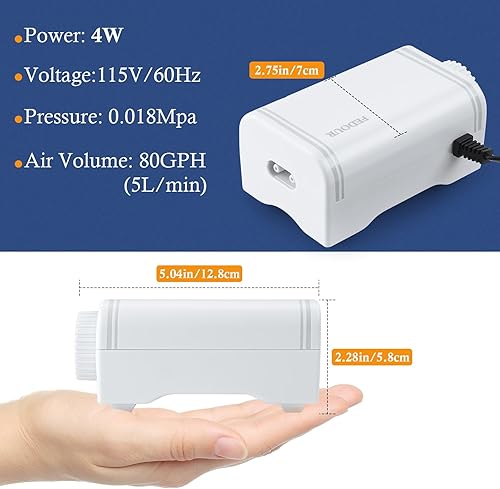 Miniatura 5 de FEDOUR Bomba de aire para acuario de 80 GPH, bomba de oxígeno ultra silenciosa para peces y tortugas de hasta 120 galones, potente burbujeador de