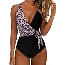 RXRXCOCO Women's Tummy Control One Piece Swimsuits Ruched Wrap V Neck Bathing Suit Slimming Swimwear