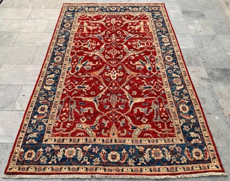 5 x 8 ft Afghan Handwoven Bokhara Wool Area Rug - (244 x 145 cm) Medallion Pattern for Elegant Home Décor