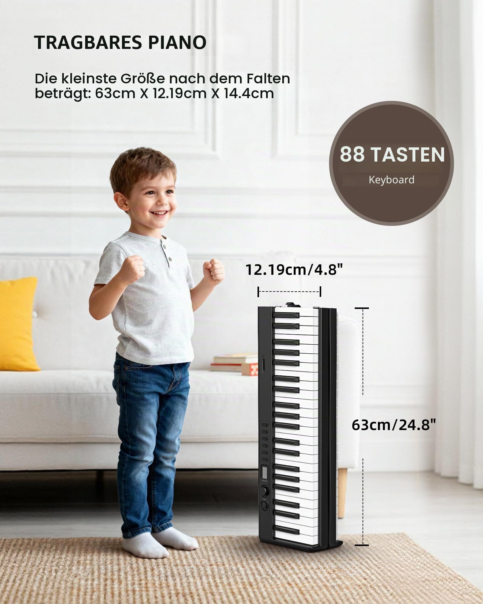LEKATO 88 Tasten Faltbares Elektronisches Keyboard Piano mit Anschlagdynamik, wiederaufladbar, Bluetooth-MIDI, Standardgröße Tasten, für Anfänger/Musikliebhaber/Kind