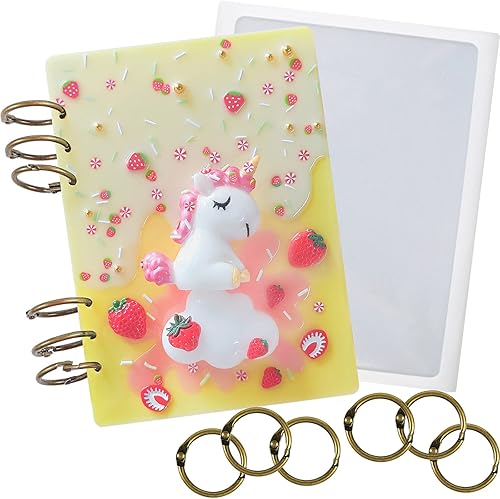 Miniatura 10 de Funshowcase Juego de 87 fundas para cuadernos, fundas de tarjetas, moldes de resina de silicona, juego de 87 piezas con anillos de libros, borlas y