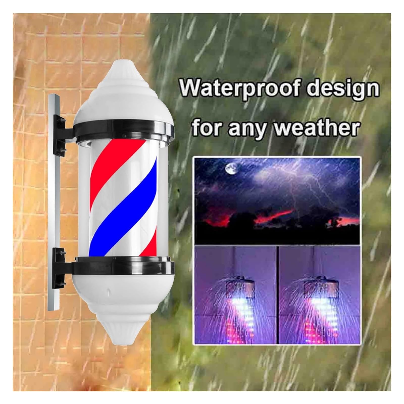 Kinkiety LED Barber Pole Wodoodporny Barber Pole Barbershop PC Tube Retro LED Obrotowe Światło Zewnętrzne Wodoodporny Znak Kinkiet, 4, 4，4