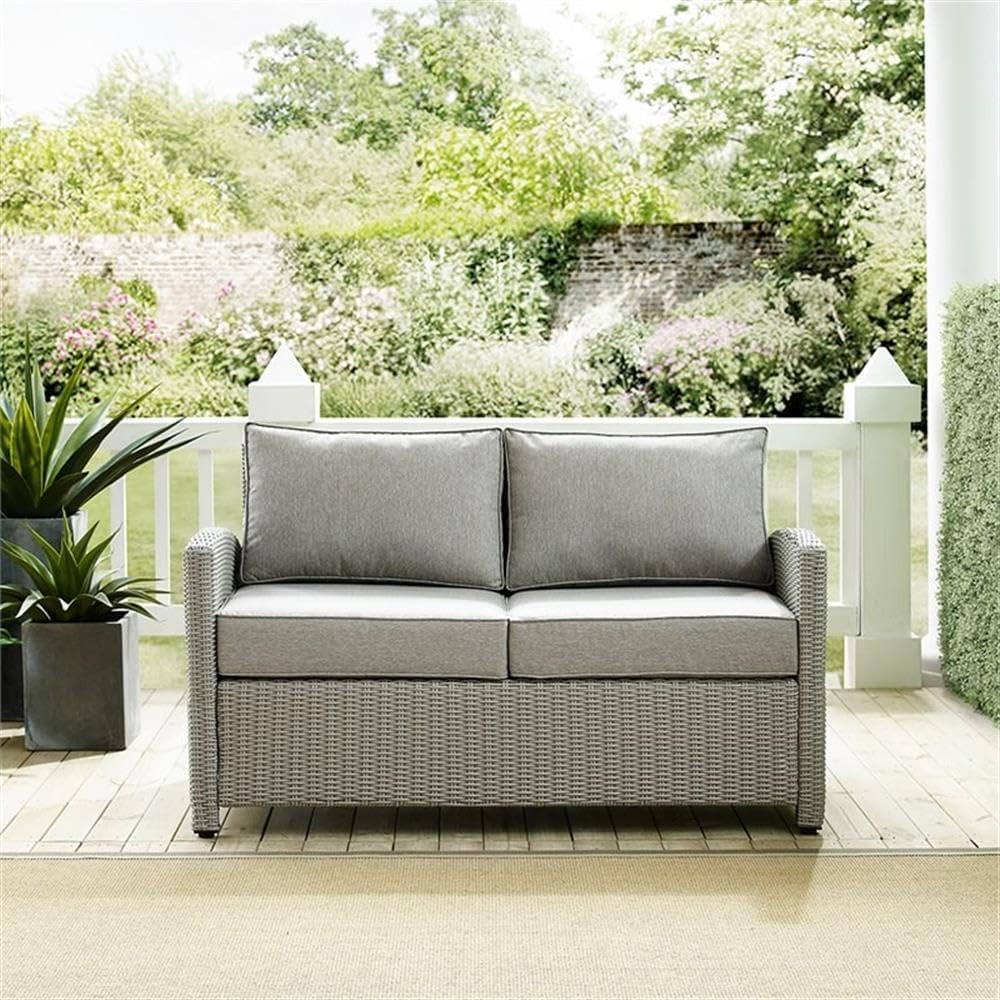 Afuera Living Transitional Wicker Patio Loveseat, 55 in Wide, Resin Wicker and Steel Frame, Gray Finish with Weather-Resistant Cushions, Outdoor Seating for Patio or Garden