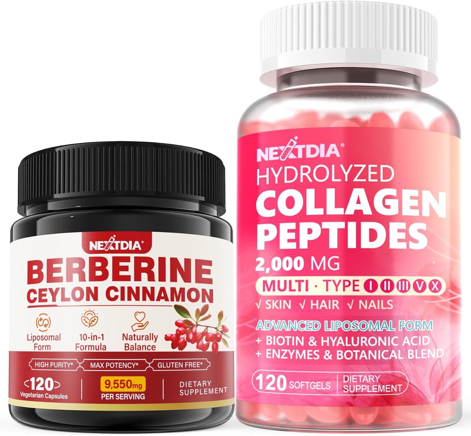 Berberine Supplement with Ceylon Cinnamon + Hydrolyzed Collagen Peptides Pills